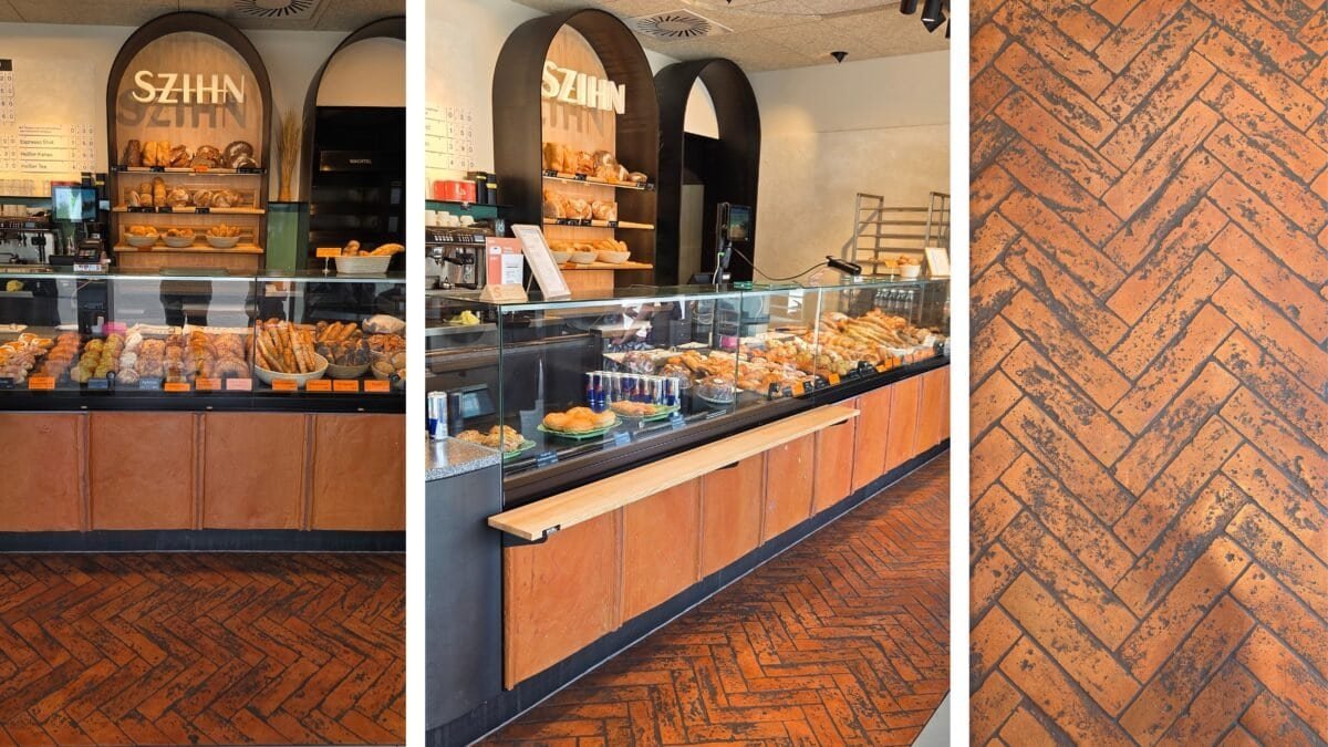 Wie unsere Handgefertigte Terracotta Fliesen und Platten die SZIHN Bäckerei Siebenhirten verwandelt haben Terracotta Fliesen am Boden und an der Theke in moderner Bäckerei SZIHN