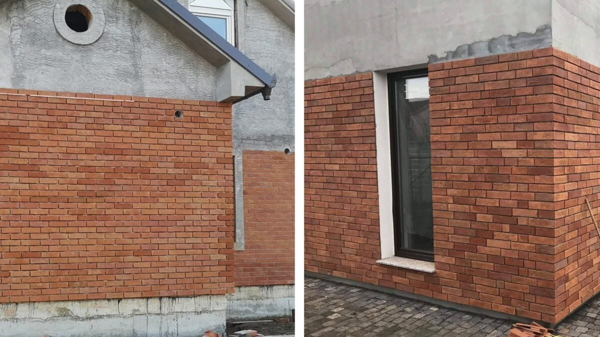 Terracotta Fassade – Handgefertigte Terracotta Riemchen als nachhaltige Fassadenlösung Detailansicht der Fassade mit Terracotta Riemchen um Fenster und Ecken