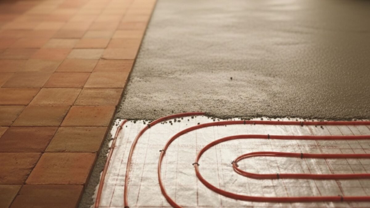 Handmade terracotta tiles with underfloor heating in a modern living space