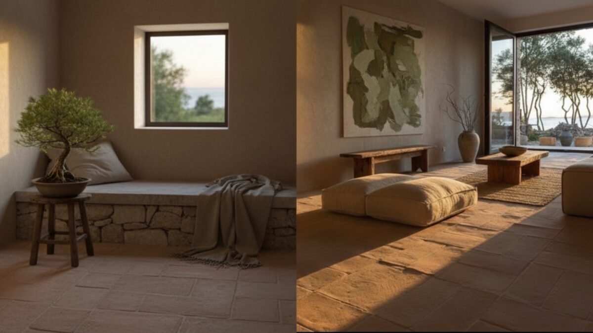 Wabi-Sabi Eingangsbereich mit Terracotta Fliesen.