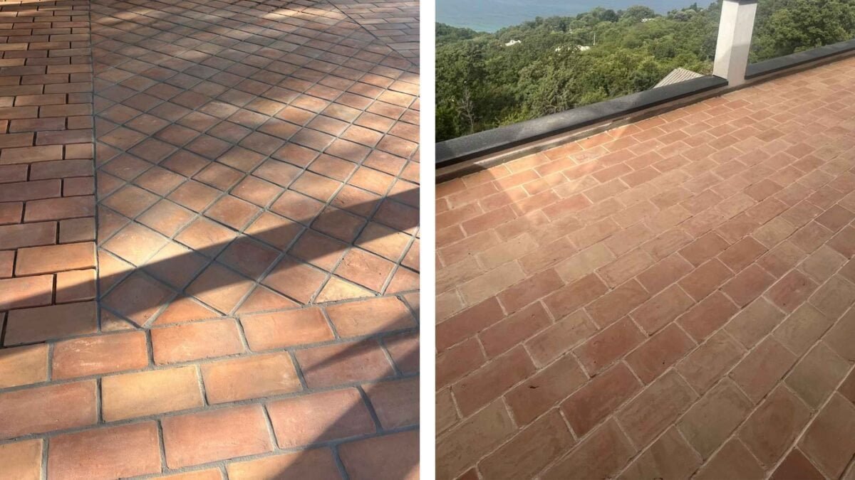 Connections and Transitions in Handcrafted Terracotta Tiles – When Details Decide Architecture The colour effect of joints in handcrafted terracotta tiles — contrasting and calm joints in comparison.
