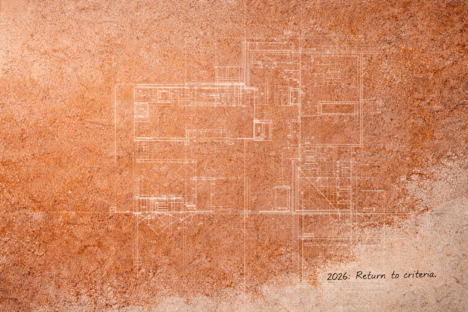 Handmade traditional terracotta tiles with an architectural floor-plan overlay – Trend 2026: return of standards